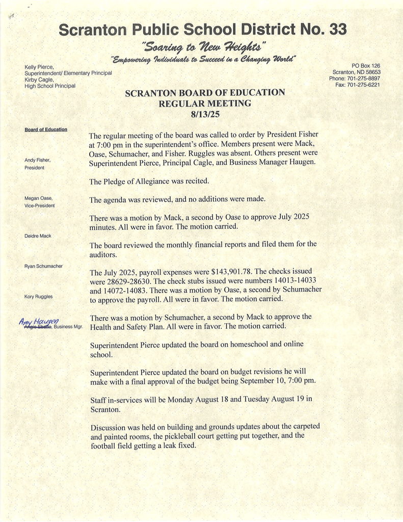 August 13 Meeting Minutes