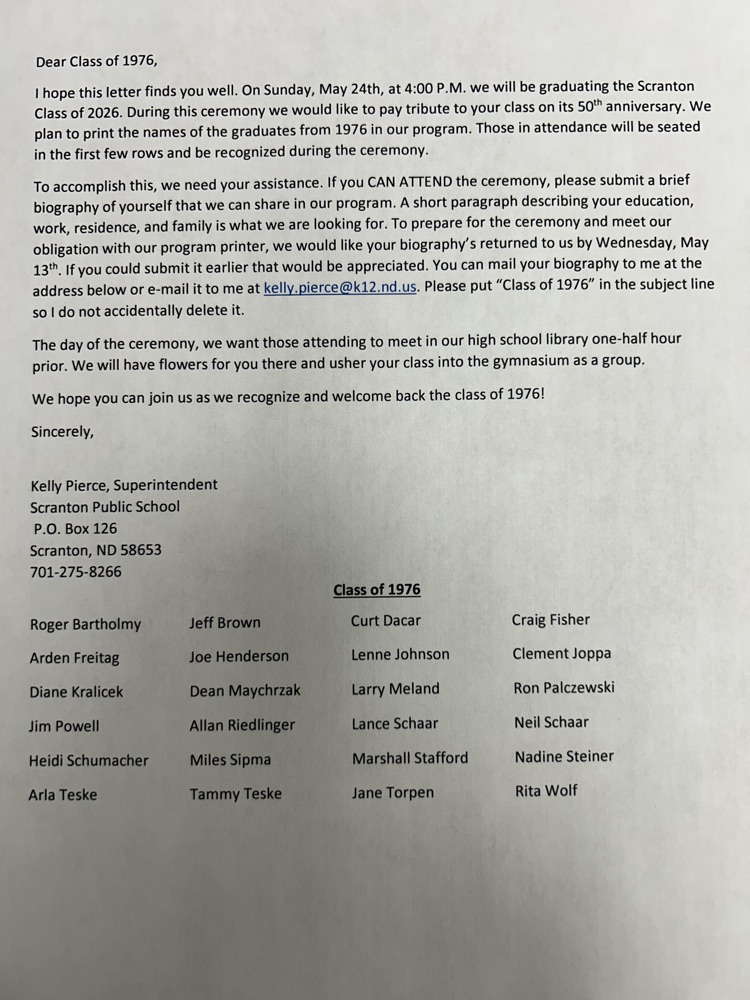class of 1976 letter