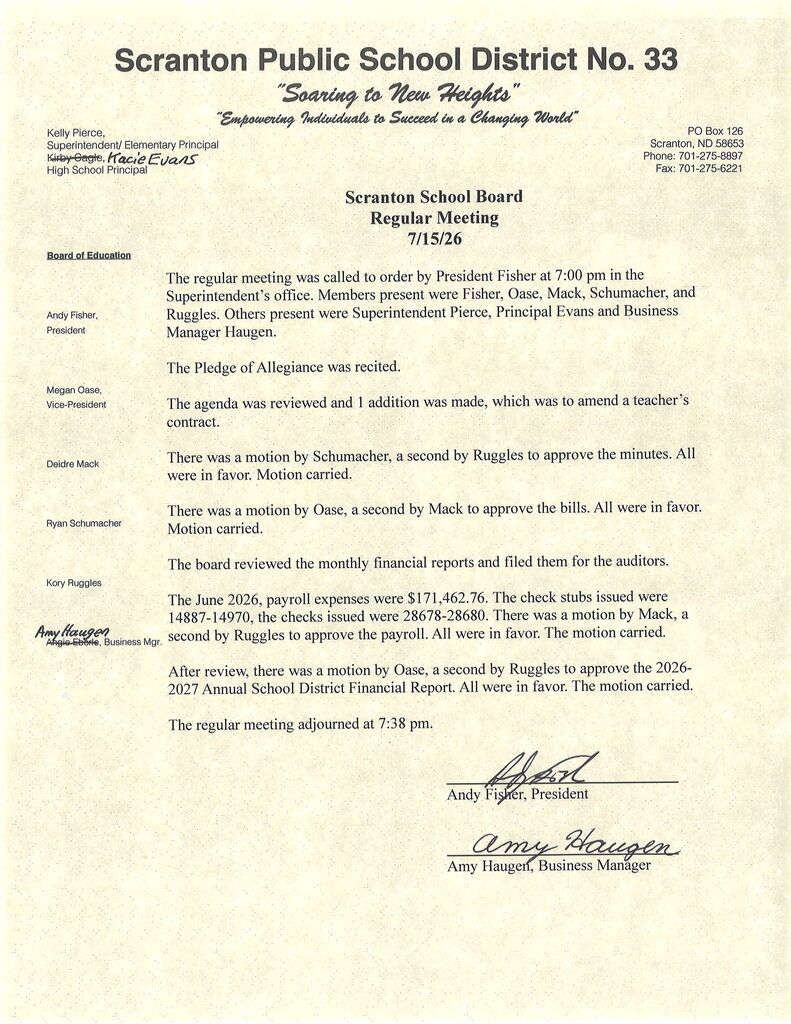 July Regular Meeting Minutes