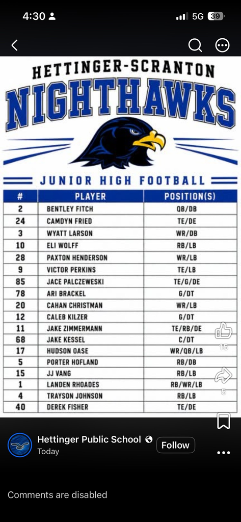JH Football Roster