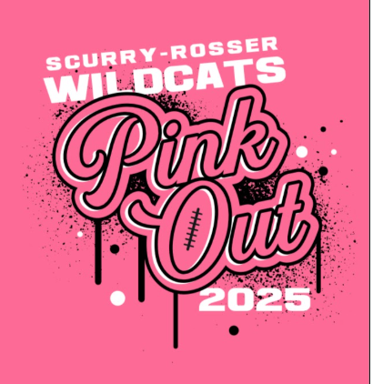 Pink Out shirt sample, pink background with white and black writing