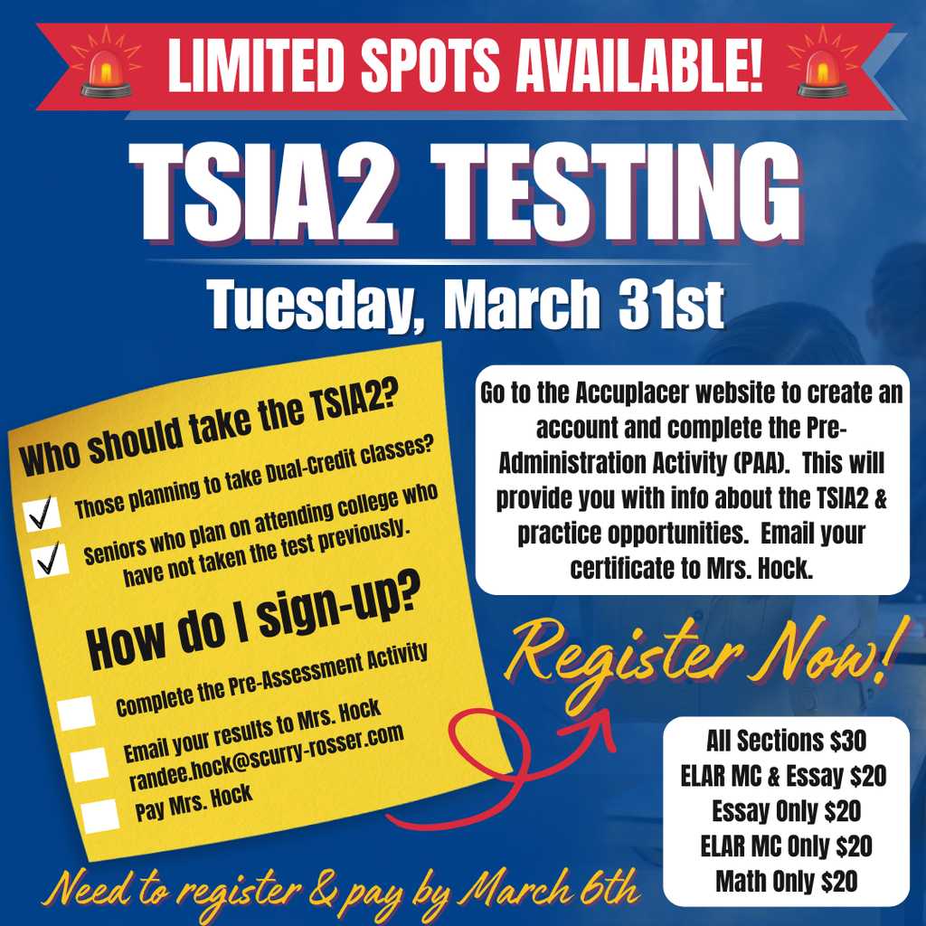 reminder to pay and register for the TSIA2 by March 6