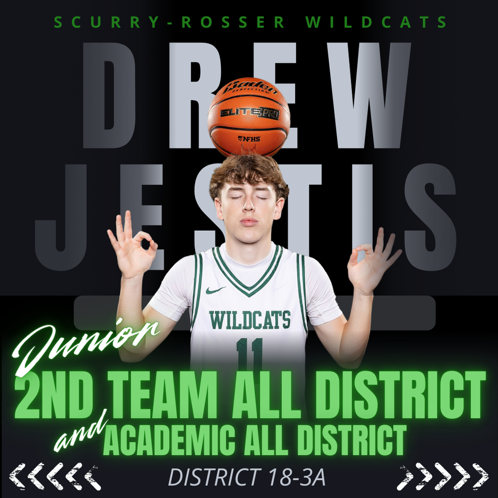 male student in a white basketball jersey with #11 balancing basketball on top of his head with eyes closed and hands raised next to shoulders