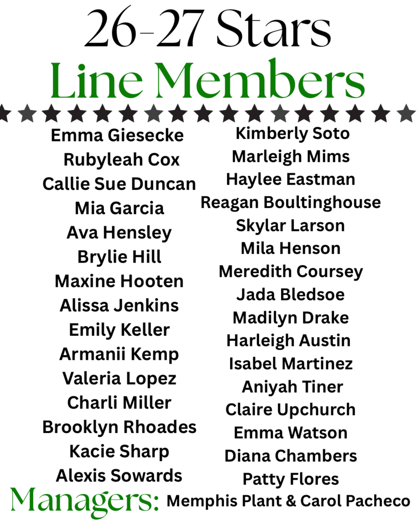 list of line members for the 2026-2027 drill team