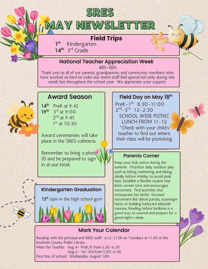 Spring background with calendar events for the month of May