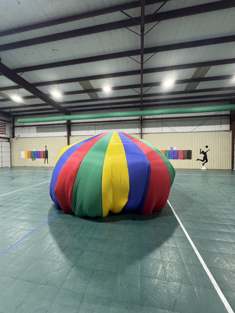 Kinder at PE with parachute 