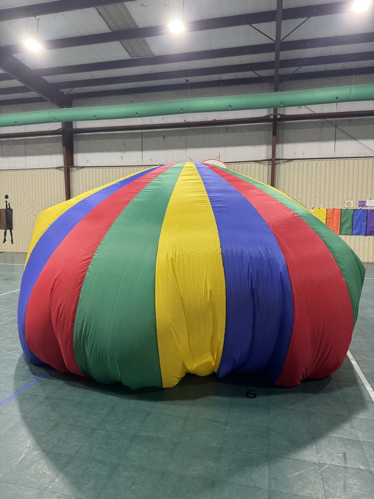 Kinder at PE with parachute 