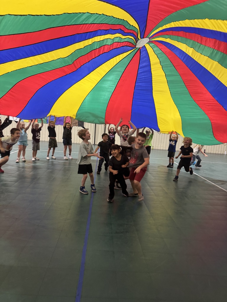 Kinder at PE with parachute 