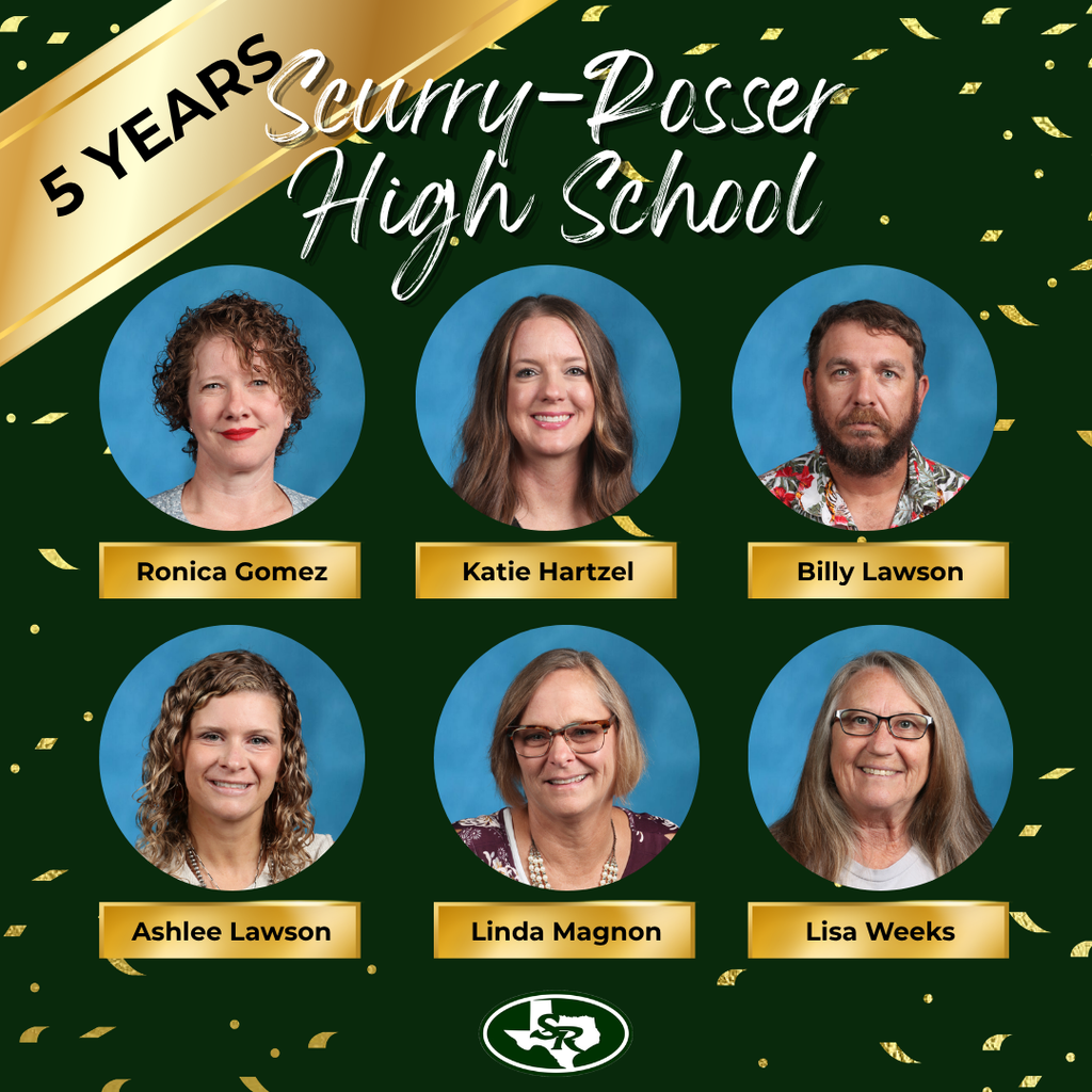 decorative image of ronica gomez, katie hartzel, billy lawson, ashlee lawson, linda magnon and lisa weeks with five years of service