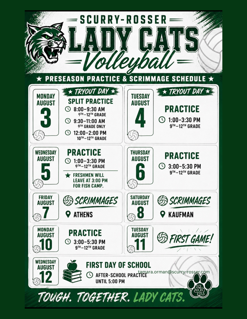 schedule for upcoming volleyball practice and tryouts for high school students