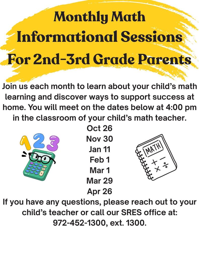 flyer with information about monthly math sessions for 2nd and 3rd grade