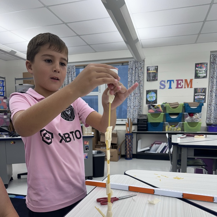 Third grade is up to a challenge, a marshmallow challenge! What team can balance a marshmallow on top of spaghetti?