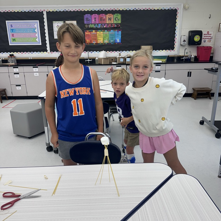 Third grade is up to a challenge, a marshmallow challenge! What team can balance a marshmallow on top of spaghetti?