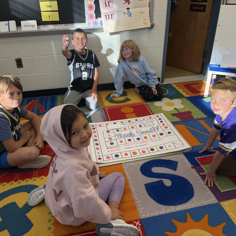 Third graders created and played in a vocabulary game called Game Quest! They all had fun trying to win by practicing their synonyms and antonyms.