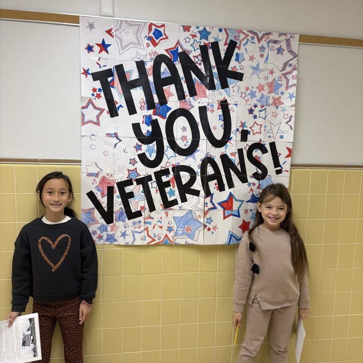 Honoring Veterans today. 4th graders teamed up to create a heartfelt collaborative poster. Thank you, Veterans for your service! ❤️🇺🇸
