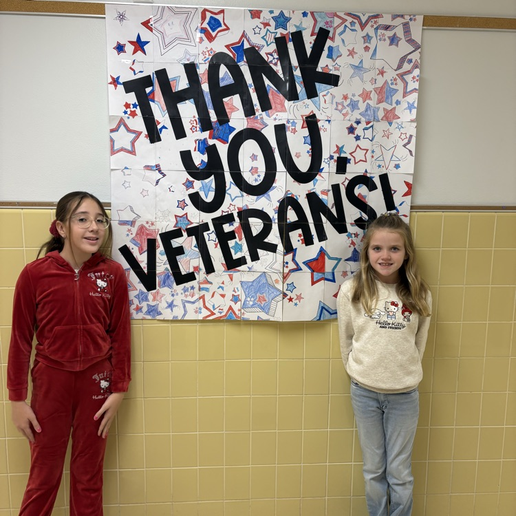 Honoring Veterans today. 4th graders teamed up to create a heartfelt collaborative poster. Thank you, Veterans for your service! ❤️🇺🇸