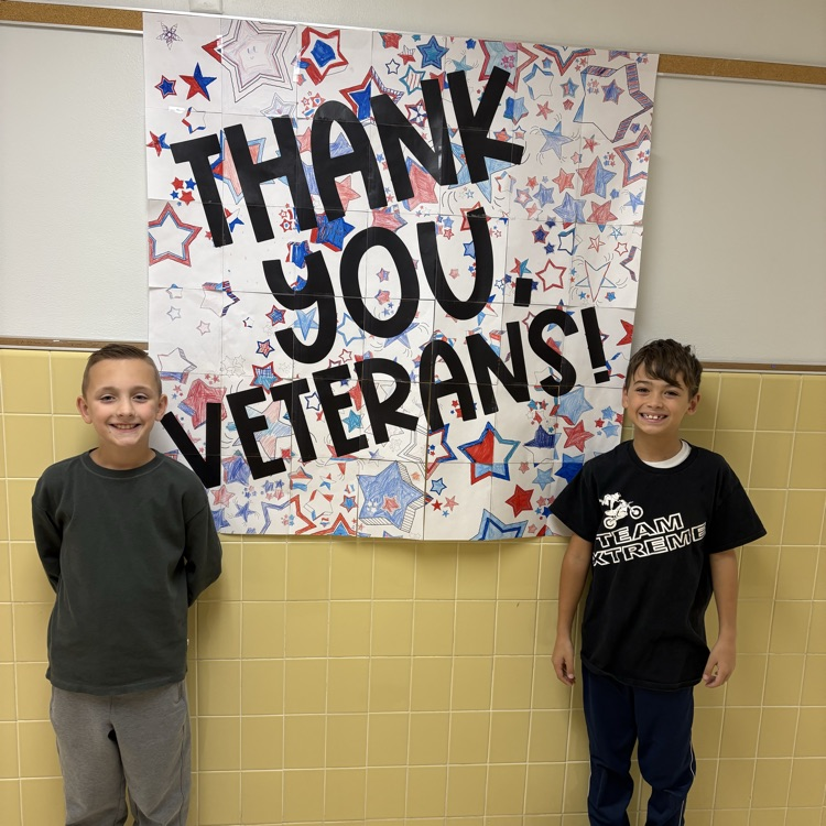 Honoring Veterans today. 4th graders teamed up to create a heartfelt collaborative poster. Thank you, Veterans for your service! ❤️🇺🇸