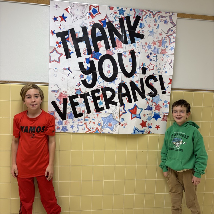 Honoring Veterans today. 4th graders teamed up to create a heartfelt collaborative poster. Thank you, Veterans for your service! ❤️🇺🇸