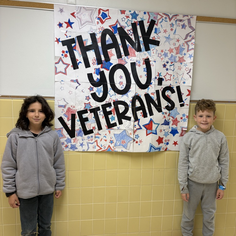 Honoring Veterans today. 4th graders teamed up to create a heartfelt collaborative poster. Thank you, Veterans for your service! ❤️🇺🇸