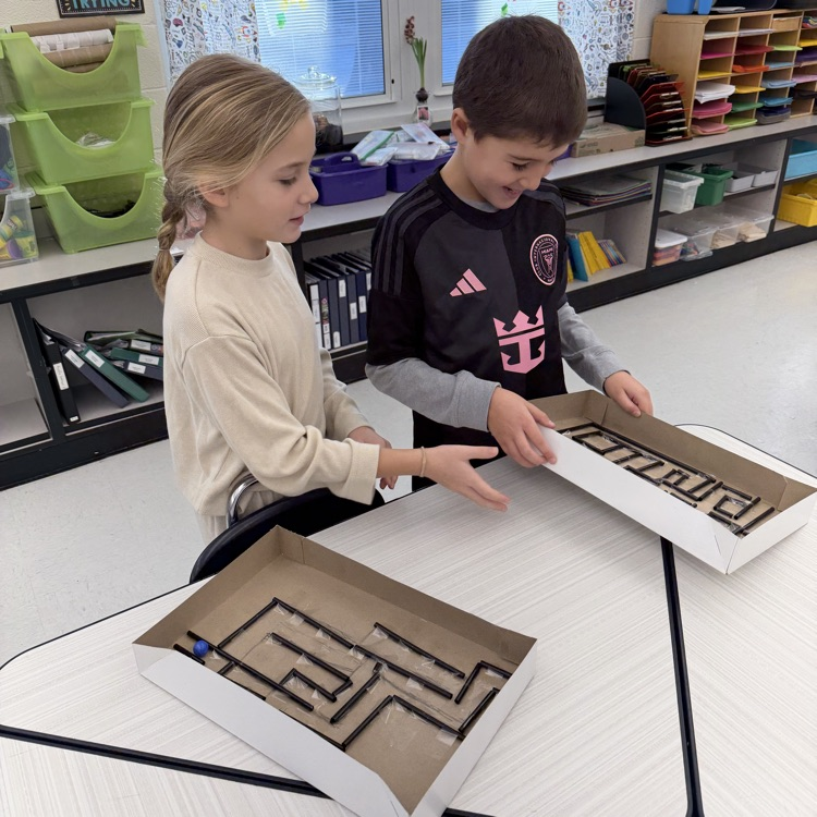 Third graders made marble mazes. Who can get the marble from the start to the finish line?