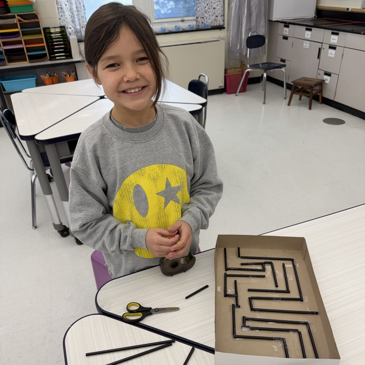 Third graders made marble mazes. Who can get the marble from the start to the finish line?