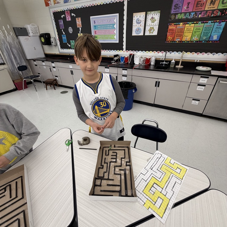 Third graders made marble mazes. Who can get the marble from the start to the finish line?