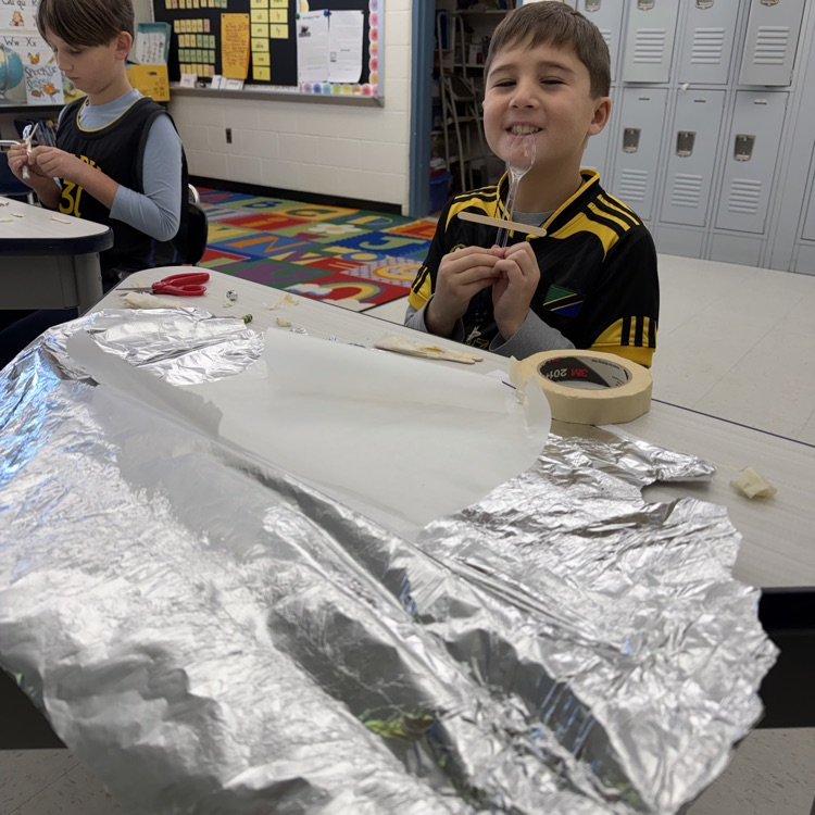 Third graders had their own Winter Olympics! They designed and created skiers to race down their very own ski slope! Someone very special wanted to ski too!