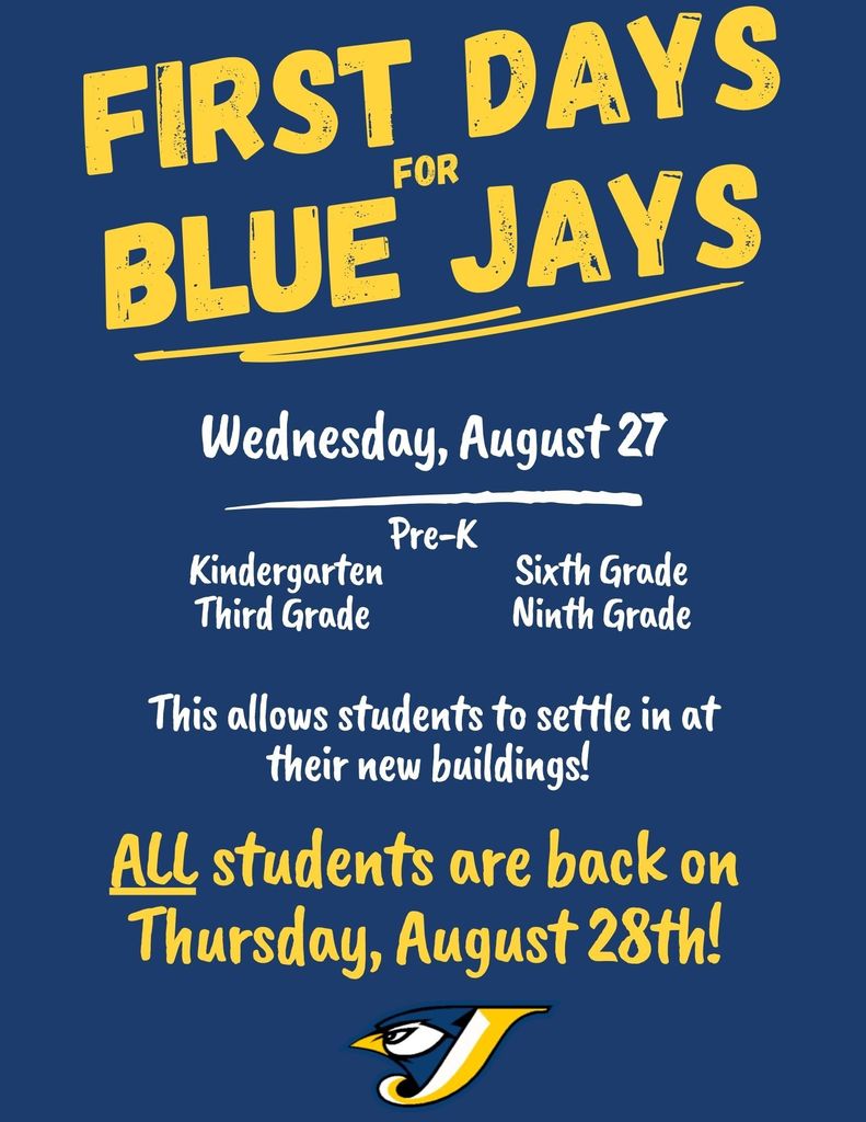 We can't wait to welcome our students to their new buildings tomorrow! 📚🎉 ▫️Wednesday, August 27th: Preschool, Kindergarten, Third Grade, Sixth Grade, and Ninth Grade. ▫️Thursday, August 28th: All students return to school.