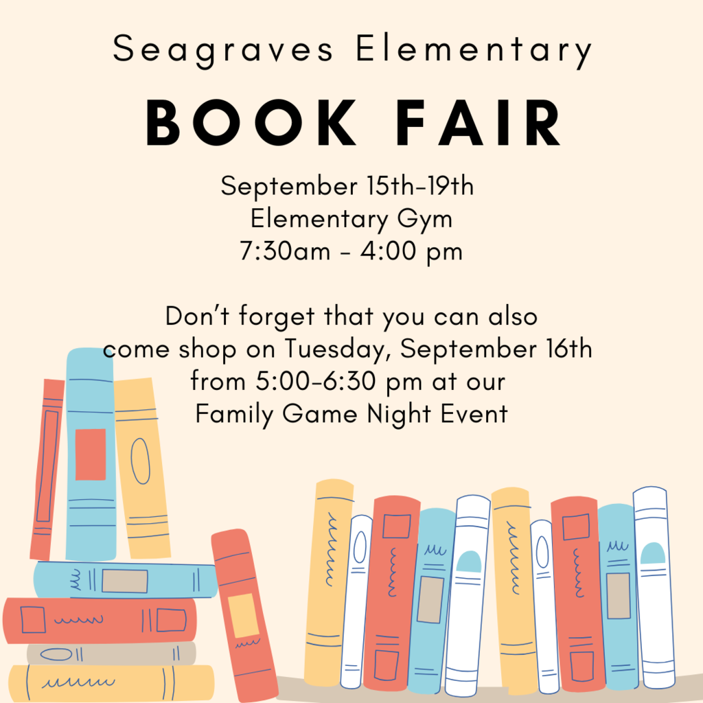 The elementary book fair will be held September 15th-19th. 📚🦅