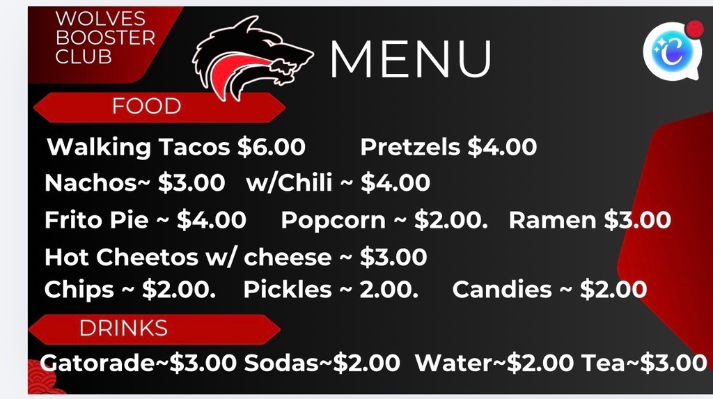 Concession Stand Menu