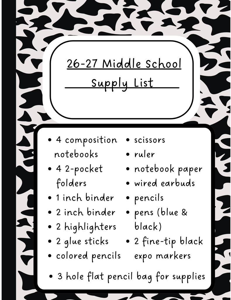 Middle School Supply List