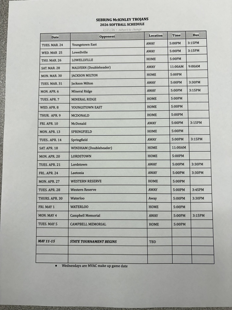 Spring Schedules