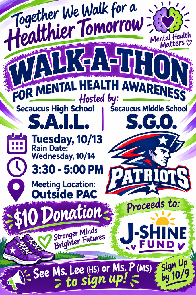 Poster promoting a walk-a-thon for mental health awareness. Features a logo, date, time, location, donation amount, and names of organizations.