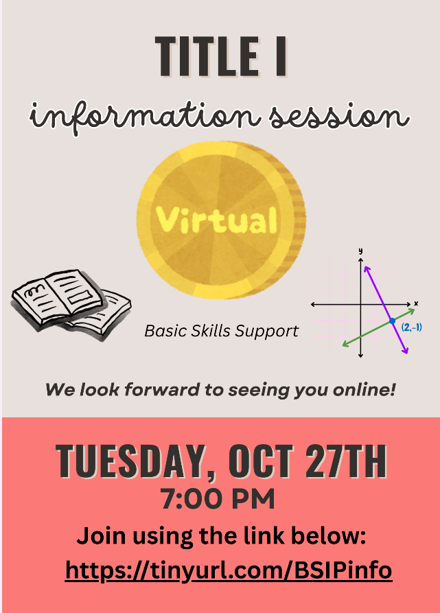 An advertisement for a virtual information session about basic skills support. The date and time are Tuesday, October 27th, at 7:00 PM.