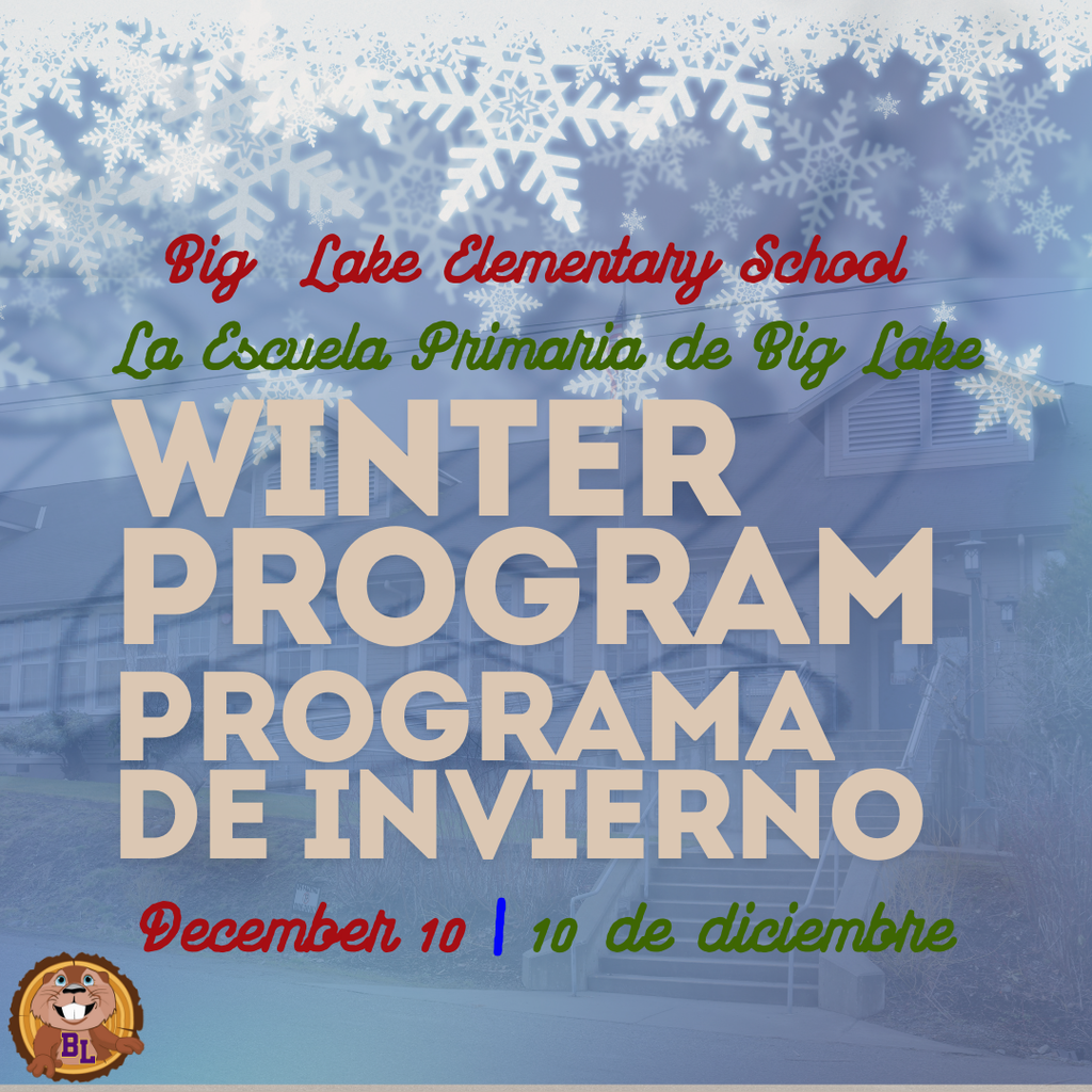 βοΈ Big Lake families, mark your calendars for the Winter Program on December 10 at 6 p.m. in the Big Lake Gymnasium. Our students are excited to perform for you! πΆ