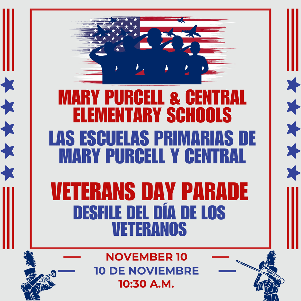 🎖️ Mark your calendars now! Central and Mary Purcell elementary schools’ Veterans Day Parade is scheduled for 10:30 a.m. Monday, November 10. The community is encouraged to attend the parade that starts on Talcott Street, continues on Third Street to State Street, then to Metcalf Street down Ferry and back on Fourth Street to return to Mary Purcell and Central. Central’s Veterans Day Assembly will be held at 9:40 a.m.; Mary Purcell’s will start at 9:45 a.m.