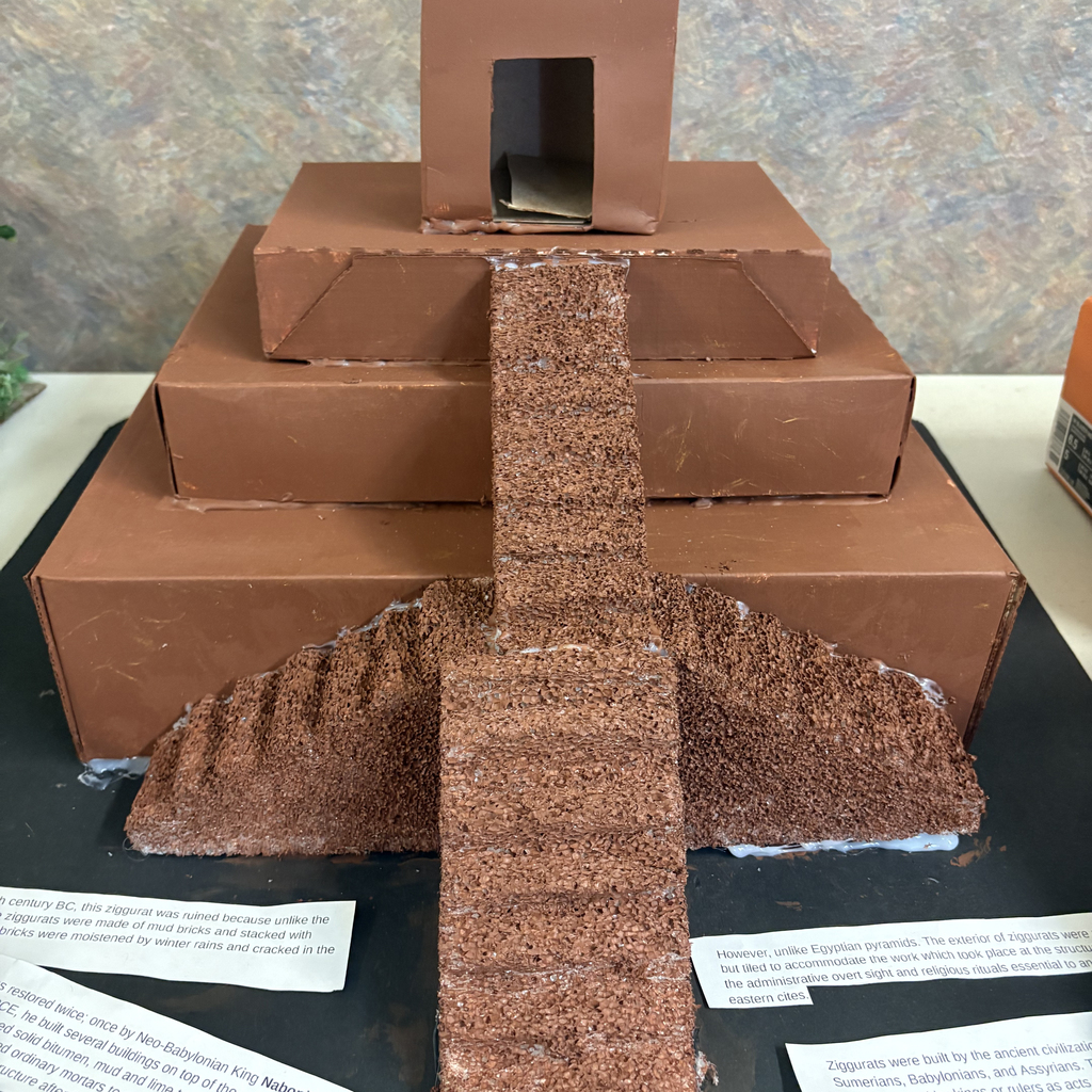Close-up photos of sixth grade Mesopotamia models created by Mary Purcell Elementary students. The detailed dioramas and structures show elements like rivers, temples, and early cities, highlighting students’ creativity and understanding of ancient civilizations.