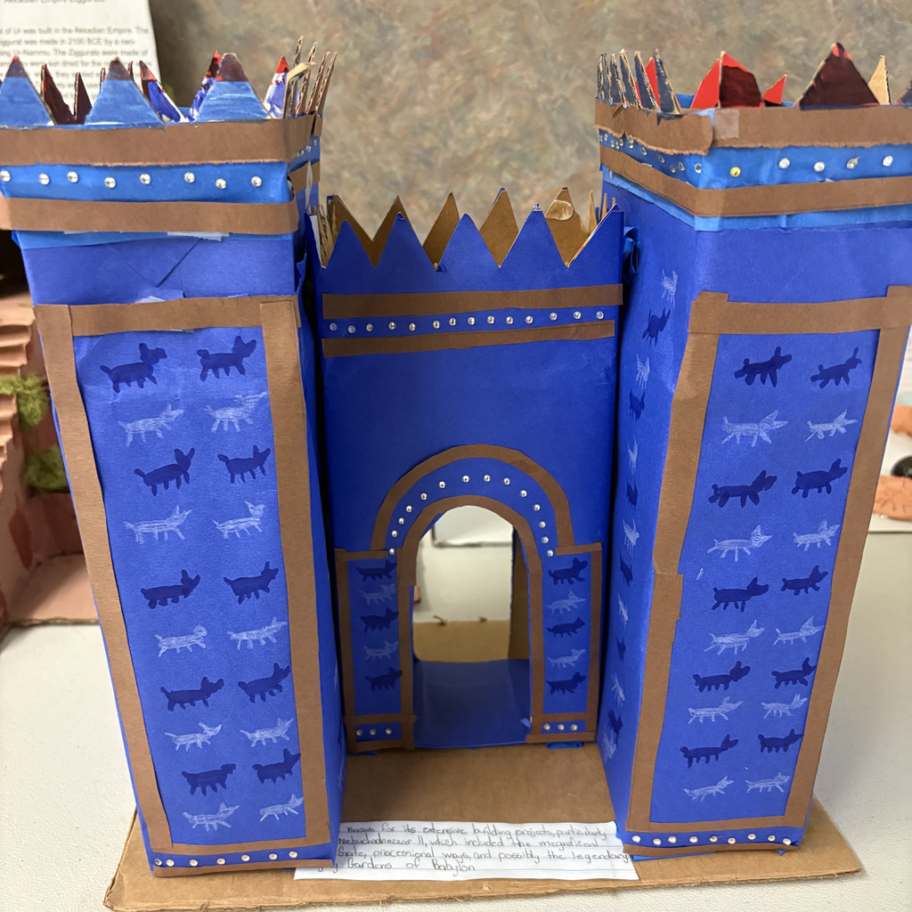 Close-up photos of sixth grade Mesopotamia models created by Mary Purcell Elementary students. The detailed dioramas and structures show elements like rivers, temples, and early cities, highlighting students’ creativity and understanding of ancient civilizations.
