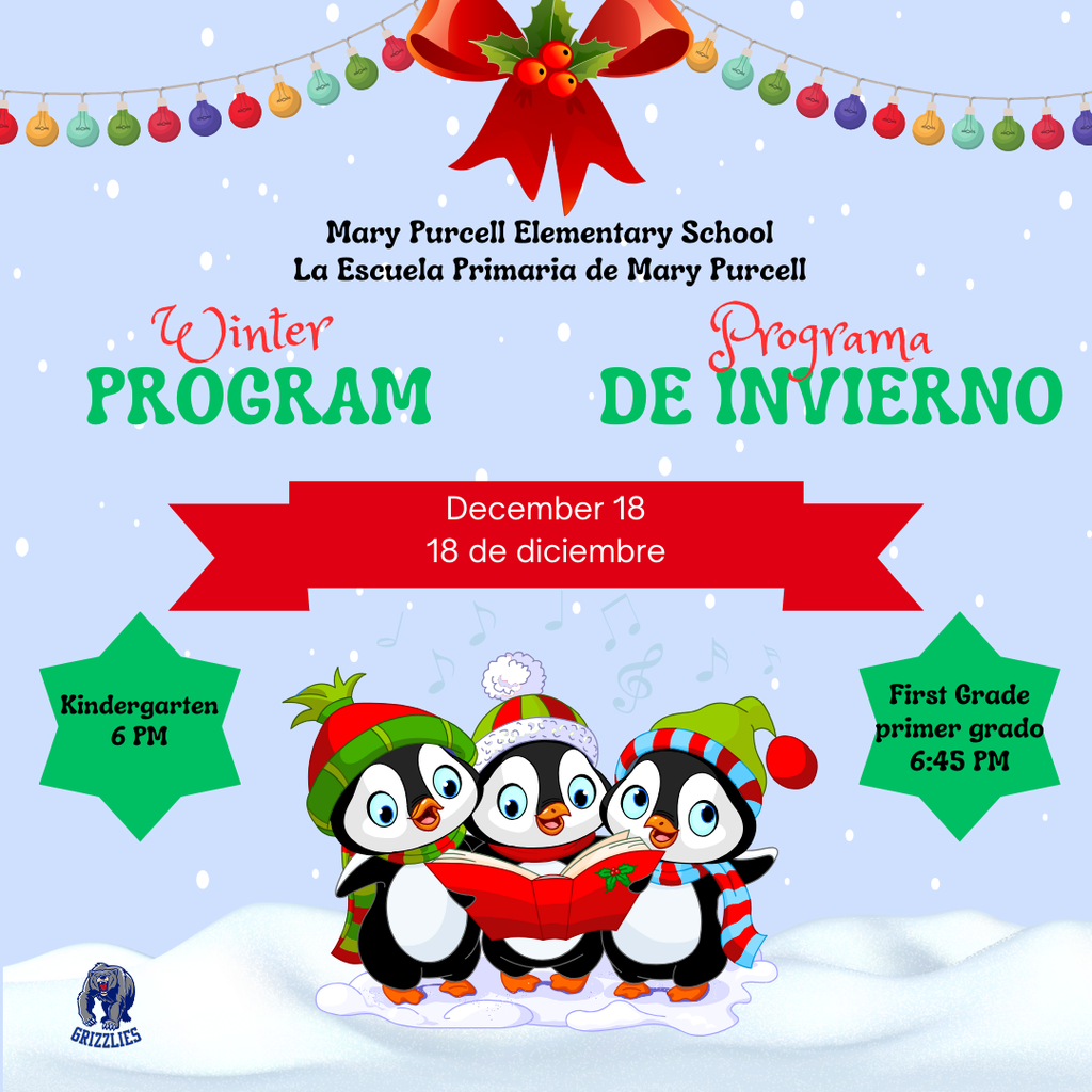 🎄🎶 Mary Purcell Winter Programs — a double feature! Join us in the Mary Purcell Gymnasium on December 18: • Kindergarten – 6 p.m. • First Grade – 6:45 p.m. Two delightful shows in one evening!