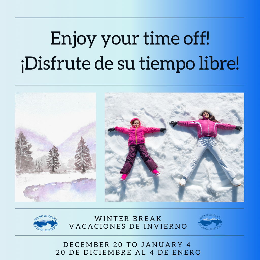 ❄️🎄 Winter Break begins December 20!  Schools will be closed December 20 through January 4.  We hope all of our students, staff, and families enjoy a safe, restful holiday season.