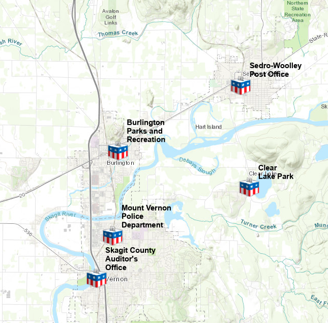 Map of various ballot box locations.