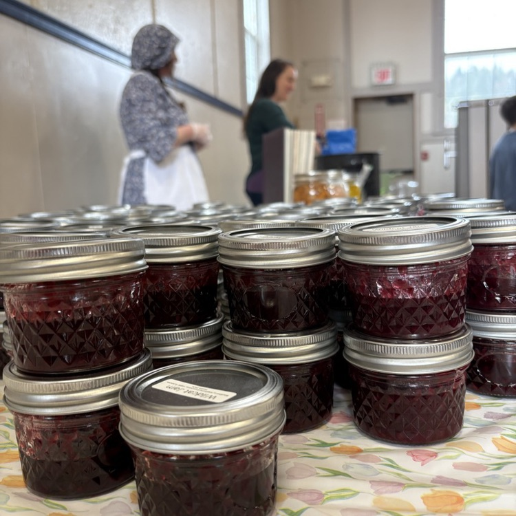 Jars of jam stacked and ready for the students to take home.