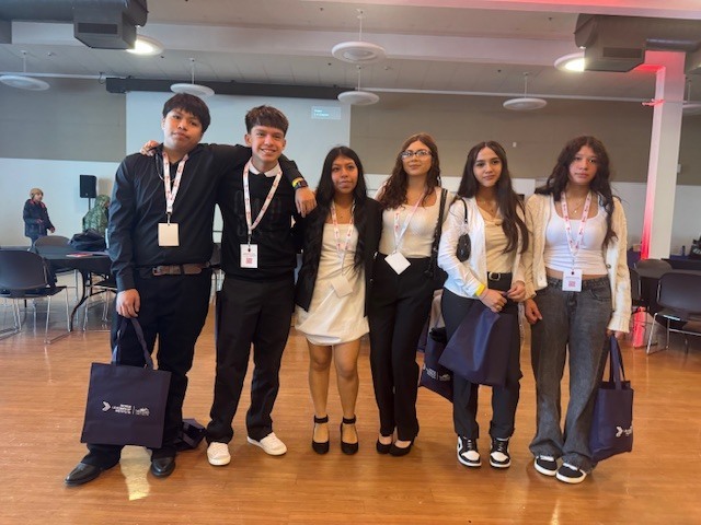 Students from Sedro-Woolley High School participating in a youth leadership conference, including group activities, presentations, and recognition of student achievements in writing and visual arts.