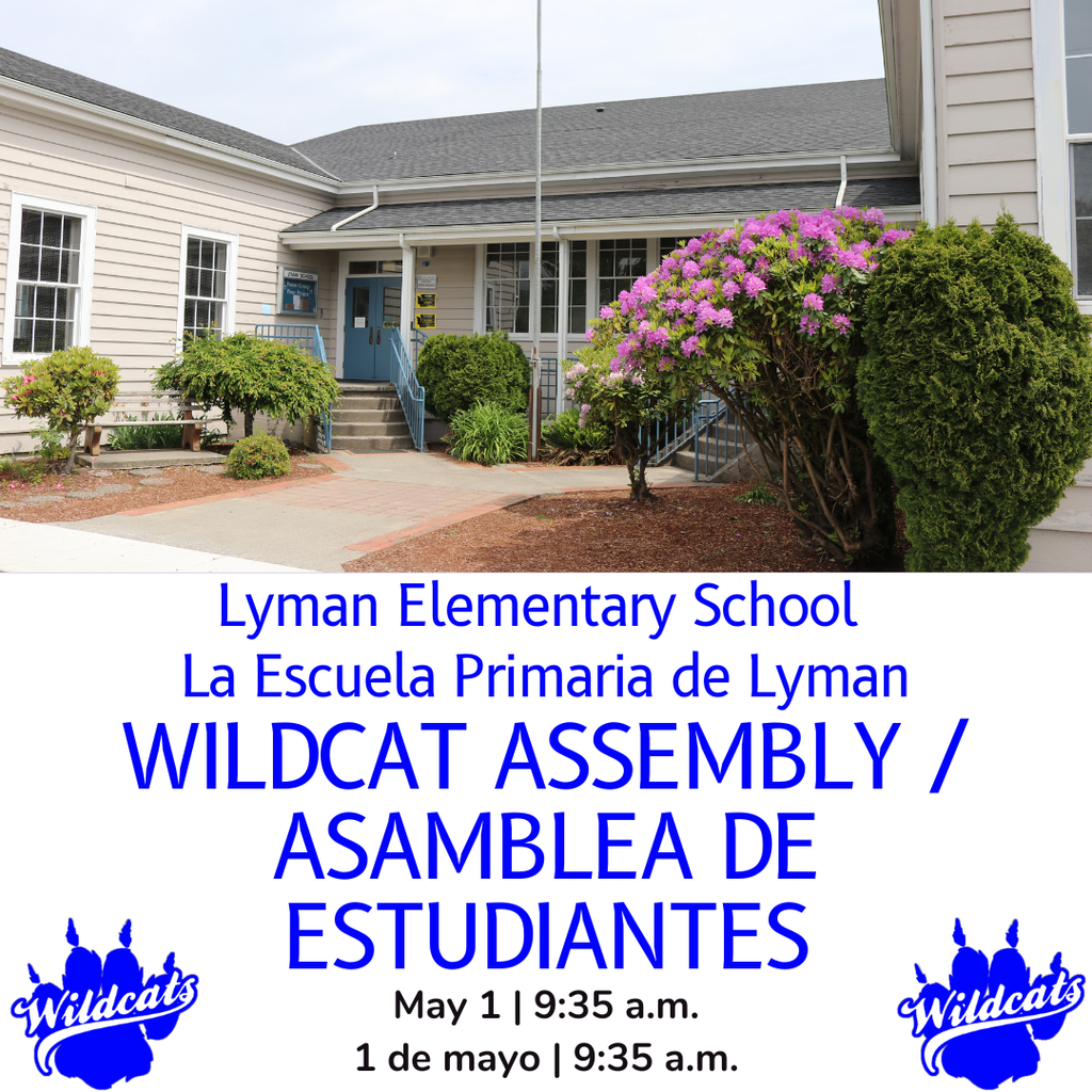 Graphic with date, time, and event name for Lyman Elementary School Wildcat Assembly.