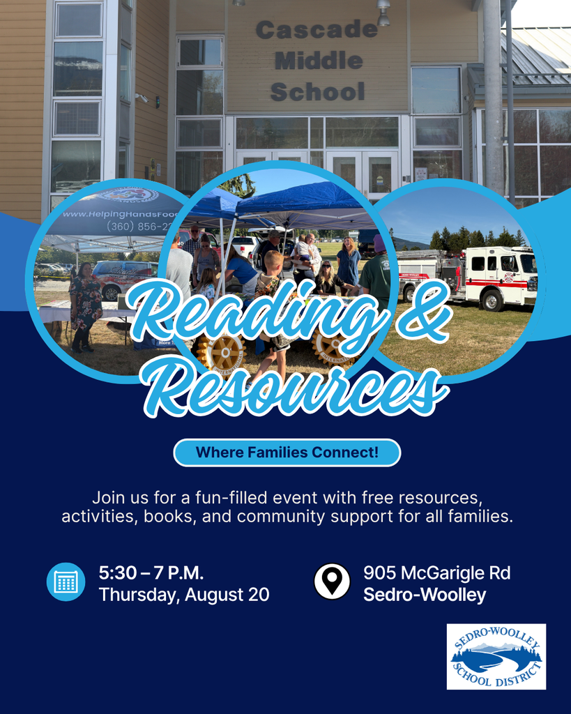Only one week until Reading & Resources! Stop by Cascade Middle School on August 20, from 5:30 to 7 p.m., to connect with community organizations!
