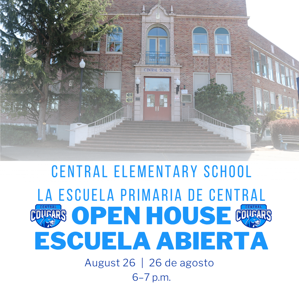 🏫 Central Elementary School families are invited to Open House on August 26 from 6–7 p.m. We look forward to welcoming students and families before the first day of school.