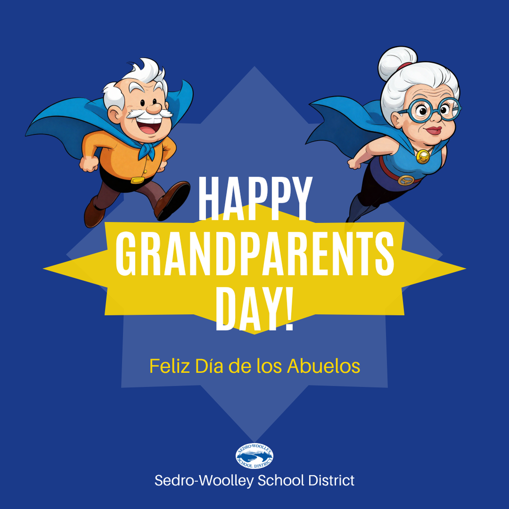 ❤️ September 13 is Grandparents Day. Today we celebrate the grandparents and grandparent figures who make a difference in the lives of our students. Thank you for the love, encouragement, wisdom and support you share with children every day. Happy Grandparents Day from the Sedro-Woolley School District!