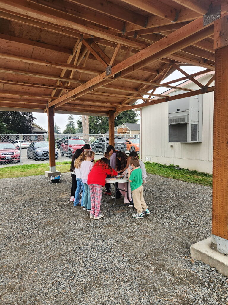 Central Elementary School students participate in activities with art and music teacher Mrs. Olberg during the first use of the Matt Mihelich Outdoor Classroom on October 7, 2026.