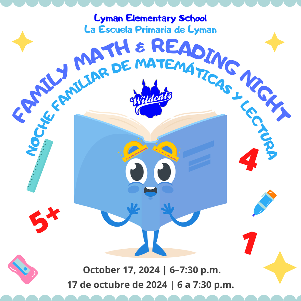 Lyman Elementary School will host their annual Family Math & Reading Night on October 17 from 6β7:30 p.m. βοΈπ #FamilyMathAndReadingNight
