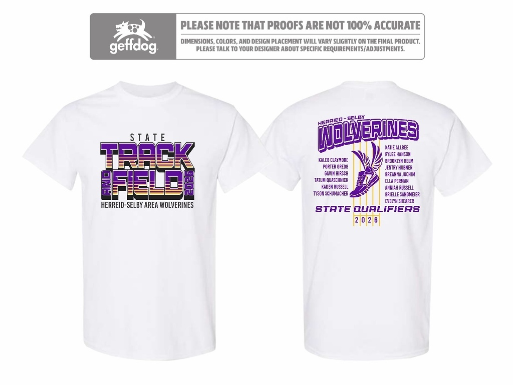 State track t-shirt orders.  Price is $14. Add $2 for 2XL and $3 for 3XL.  Please text Cheyenne TODAY @ 503-812-4808 to order. 